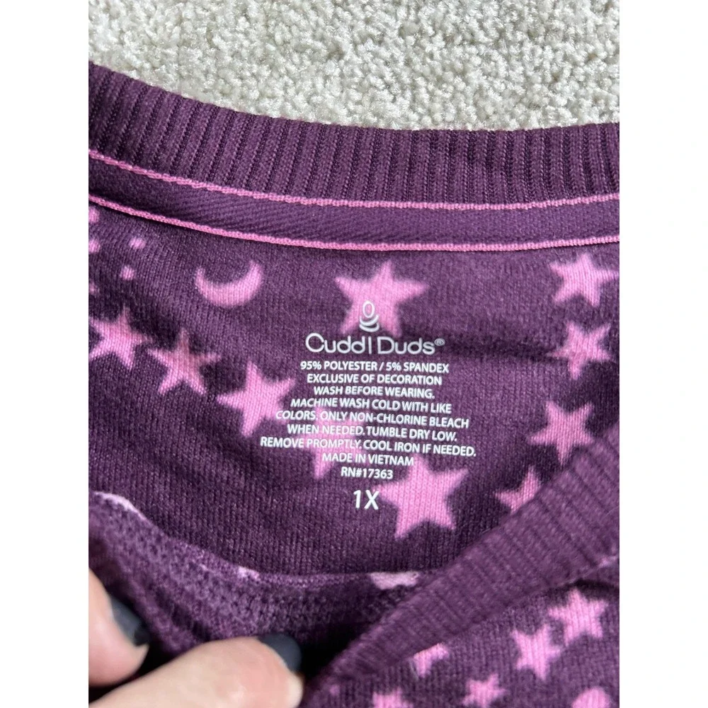 Cuddl Duds Sweatshirt Womens 1X Purple Star Print Lounge Pullover‎ Pajama Top